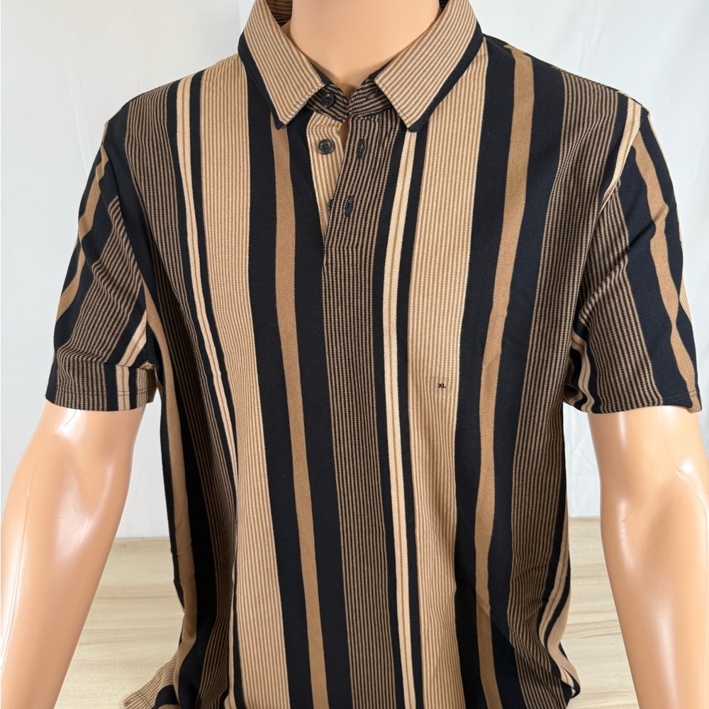 Express Black and Tan Striped Polo Shirt